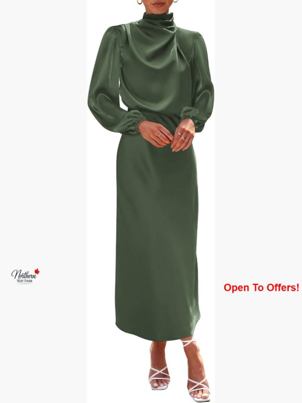 Mock Neck Satin Maxi Dress Long Sleeve Formal Cocktail Evening